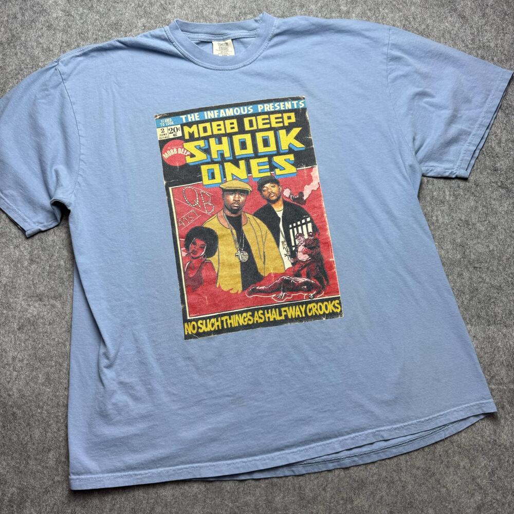 Mobb Deep Comfort Colors Shirt Mens 2XL Blue Shook Ones Rap Hip Hop Tee Music